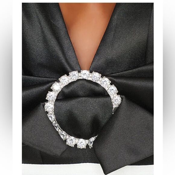 NBD Quenby Jumpsuit Black & Ivory satin bow accent one piece party Revolve L - Picture 4 of 13